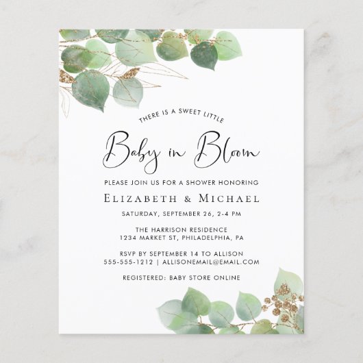 Papier Baby in Bloom Eucalyptus Couples Douche Invitation (Devant)