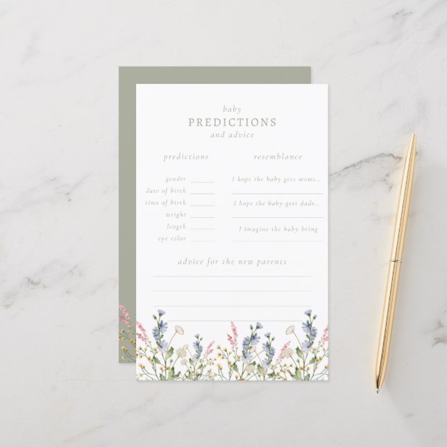 Papier Baby in Bloom Fleur sauvage Baby Predictions Jeu (Devant/Arrière en situation)