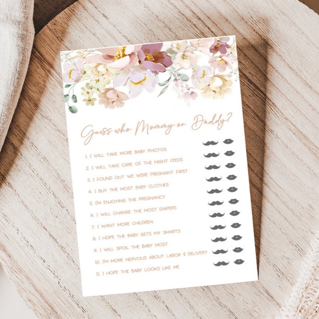 Papier Baby in Bloom Floral Devinez qui maman ou papa jeu (Spring Wildflower Baby Shower Guess who Mommy or Daddy Game )
