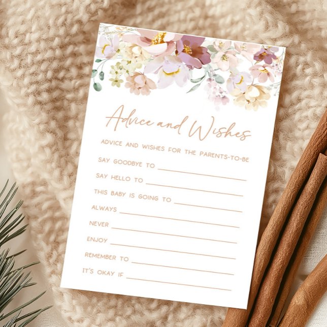 Papier Baby in Bloom Florals Conseils et voeux jeu (Spring Wildflower Baby Shower Advice and Wishes Game)