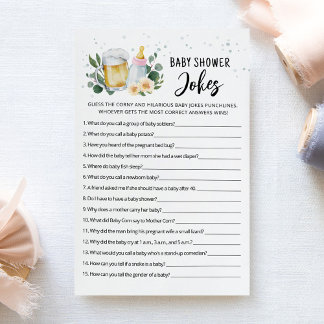 Papier Baby Is Brewing Baby Shower Jokes Game Pink card
