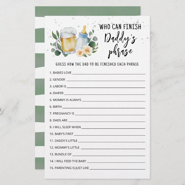 Papier Baby Is Brewing Qui peut finir le jeu de phrase de (Devant / Derrière)