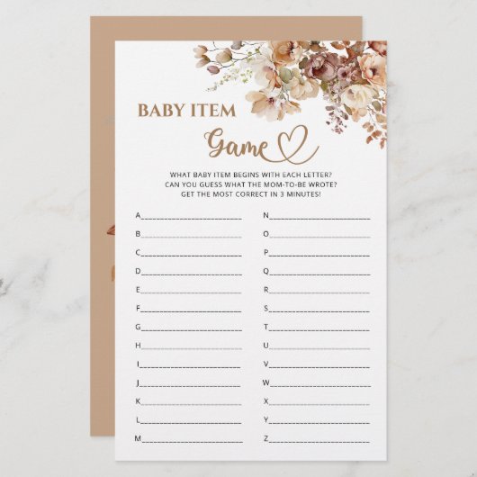 Papier Baby Item Jeu Baby in Bloom Baby shower (Devant / Derrière)