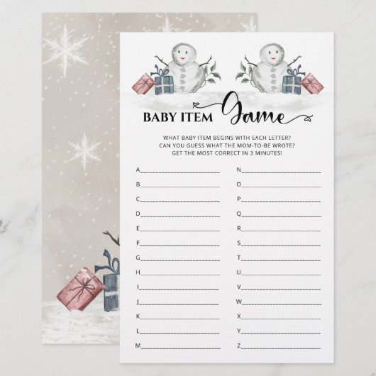 Papier Baby Item Jeu Baby shower Snowman (Devant / Derrière)