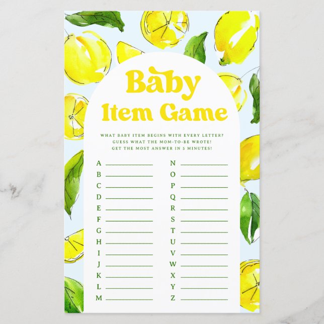 Papier Baby Item Jeu Citron Baby shower rétro (Devant)