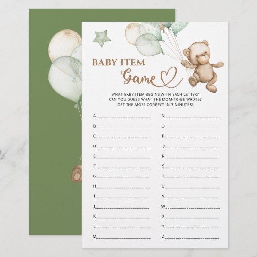 Papier Baby Item Jeu Teddy Bear Baby shower (Devant / Derrière)