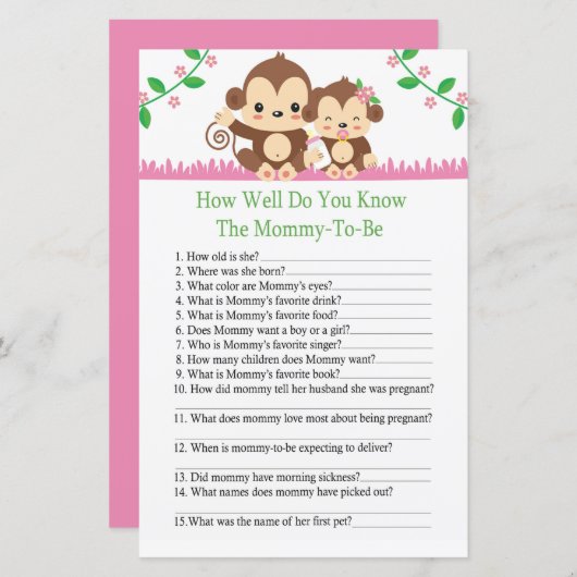 Papier Baby Monkey Comme vous connaissez bien le jeu de b (Devant / Derrière)