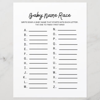 Papier Baby Name Race Baby shower Jeu