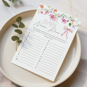 Papier Baby Name Race Fleur sauvage Bow jeu de baby showe