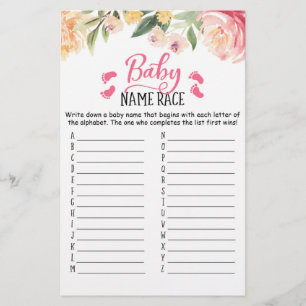 Papier Baby Name Race Jeu Baby shower partie