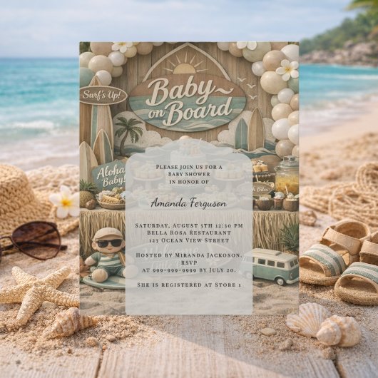 Papier Baby on Board retro beach Baby Shower invitation