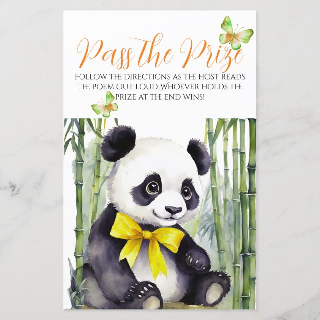 Papier Baby Panda Bear Baby shower Passez le prix jeu (Dos)