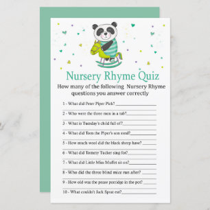 Papier Baby Panda Nursery Rhyme Quiz jeu de baby shower