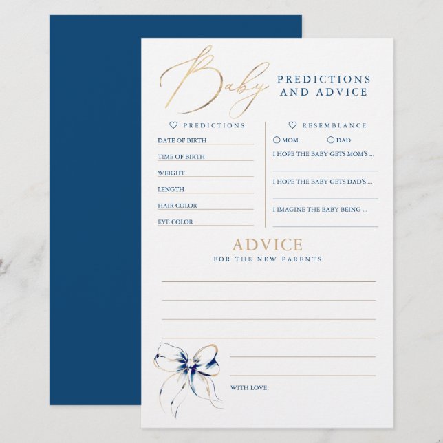 Papier Baby Predictions and Advice Baby Shower Game (Devant / Derrière)