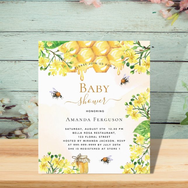 Papier Baby shower à budget fleuri jaune abeille (Créateur téléchargé)