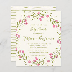 Papier Baby shower à fleurs de jardin rose élégant et éco