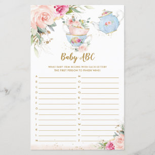 Papier Baby shower ABC Jeu Tea Party Vintage rose floral