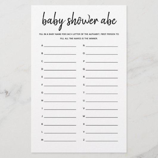 Papier Baby shower ABC minimaliste Baby shower Jeu (Devant)