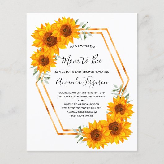 Papier Baby shower abeille Budget tournesols rose gold (Devant)