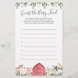 Papier Baby shower Animaux De Ferme Devinez La Nourriture
