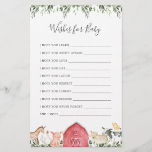 Papier Baby shower Animaux De Ferme Voeux Pour Bébé
