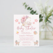 Papier baby shower aquarelle florale lune rose invitation (Debout devant)