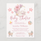Papier baby shower aquarelle florale lune rose invitation (Devant)