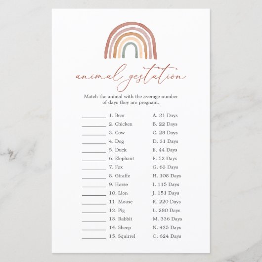 Papier Baby shower arc-en-ciel Jeu de manifestation anima (Devant)