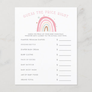 Papier Baby shower Arc-En-Ciel Rose Devinez Le Prix Juste