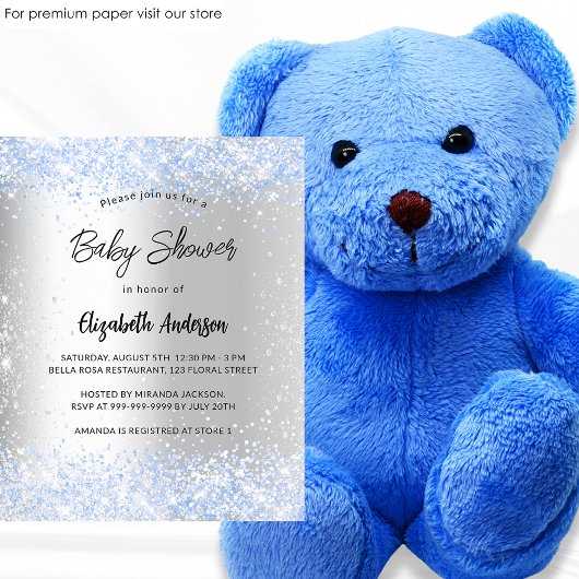 Papier Baby shower argent bleu garçon budget invitation