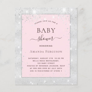 Papier Baby shower argent rousse rose fille invitation