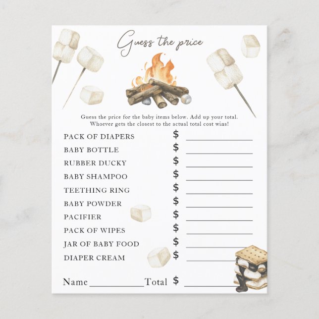Papier Baby shower au feu de camp - Jeu de devinette de p (Devant)