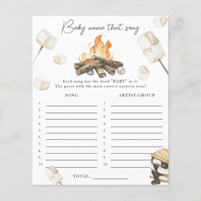 Papier Baby shower au feu de camp - Jeu devinez cette cha (Devant)