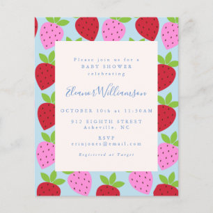 Papier Baby shower aux fraises bleu rose