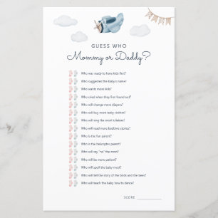Papier Baby shower Avion Aventure Devinez Qui Joue