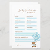 Papier Baby shower Bébé Bleu Ours Prédictions et conseils (Devant / Derrière)