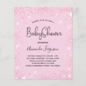 Papier Baby shower bébé fille rose vif invitation budget (Devant)