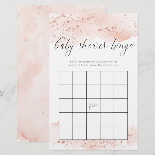 Papier Baby shower bingo aquarelle rose or rose (Devant / Derrière)