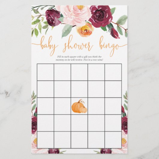 Papier Baby shower bingo baby shower d'automne citrouille (Devant)