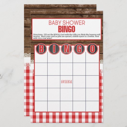 Papier Baby shower BINGO - Bébé rouge Q (Devant / Derrière)