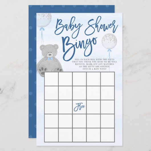 Papier Baby shower Bingo Bingo Bingo Bingo Blog Bleu Gris (Devant / Derrière)