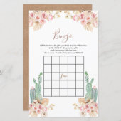 Papier Baby shower Bingo Boho Cactus Fleurs roses (Devant / Derrière)