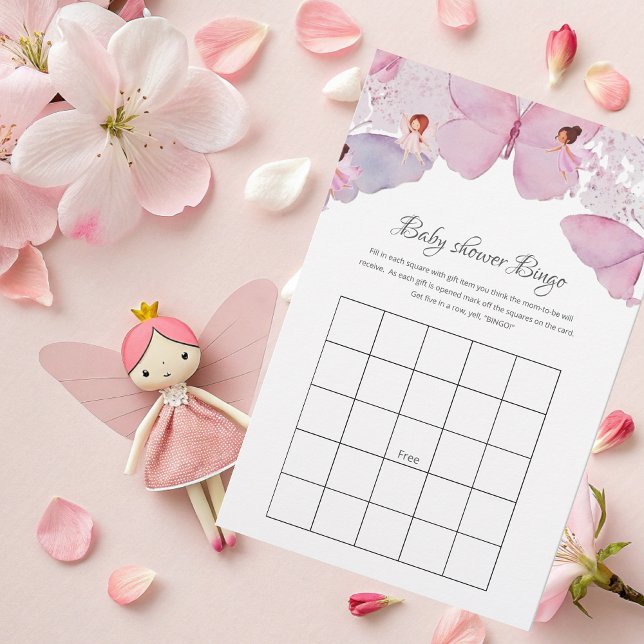 Papier Baby shower Bingo Card - Thème Fairy en rose (Créateur téléchargé)