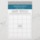 Papier Baby shower Bingo - Chevrons Turquoises et gris (Devant)