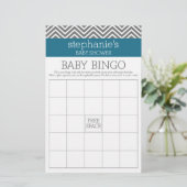 Papier Baby shower Bingo - Chevrons Turquoises et gris (Debout devant)
