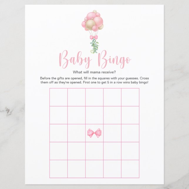 Papier Baby shower Bingo de ballons roses (Devant)