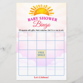 Papier Baby Shower Bingo Game Card Soft Pink Clouds