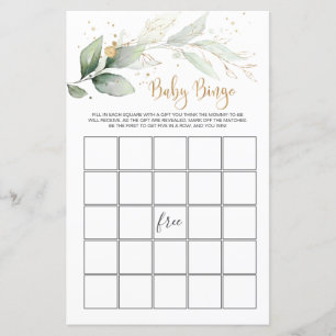 Papier Baby shower Bingo Green Foliage Jeu