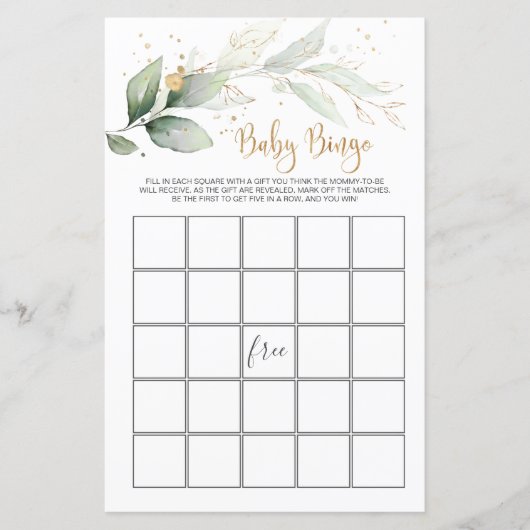Papier Baby shower Bingo Green Foliage Jeu (Devant)