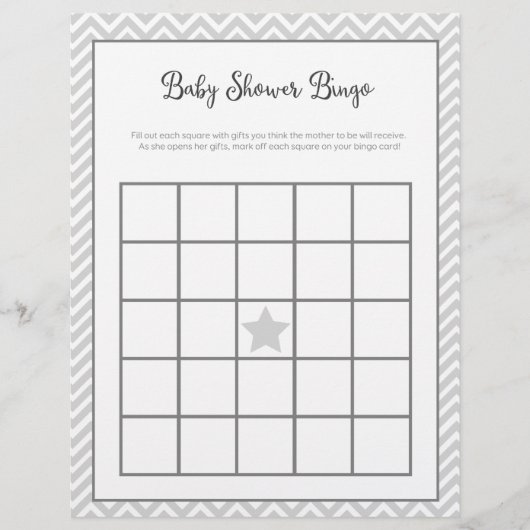 Papier Baby shower Bingo Grey Chevron (Devant)